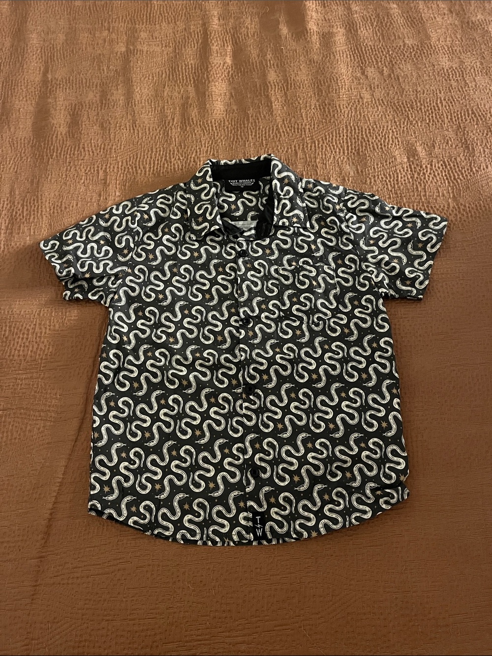 Short-Sleeve Black & White Snake-Print Kids Button Shirt